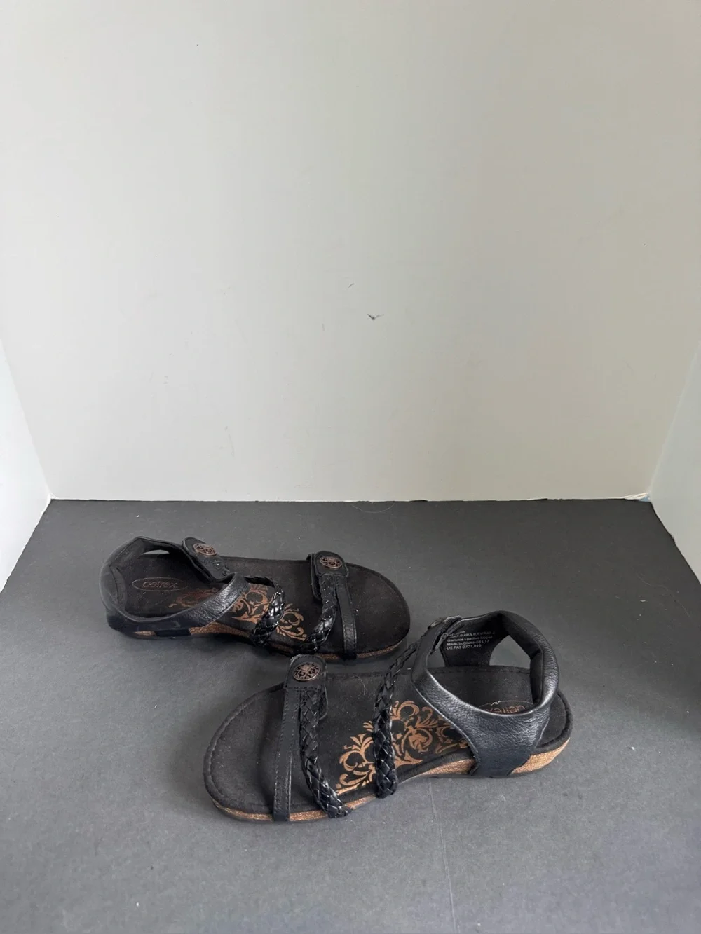 Aetrex Jillian Sandals Braided-Strap Women's Black Leather Sandals Size 7